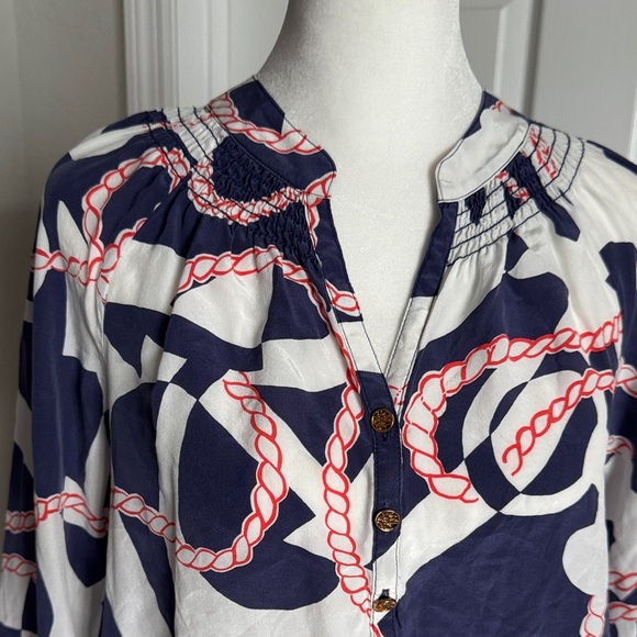Lilly Pulitzer Navy and White Rope Print Blouse - Picture 3 of 15